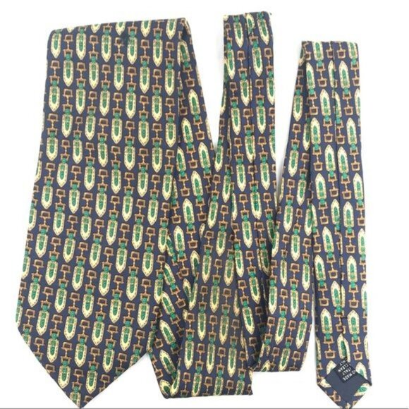 Fabio Ferretti Men's Tie Silk Blue Green Gold 57.25 in - Picture 2 of 6